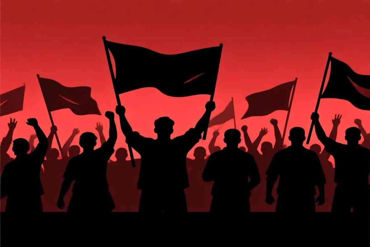 Ilustrasi massa demonstran sebagai simbol gerakan rakyat.