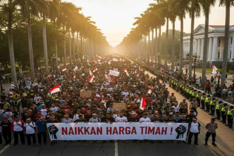 Ilustrasi aksi protes penambang timah di Bangka Belitung terkait harga timah yang terus menurun.