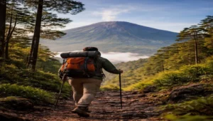 Ilustrasi pendaki di Gunung Slamet, Jawa Tengah.