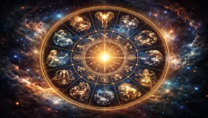 Ilustrasi dua belas zodiak yang melambangkan perjalanan Matahari di sepanjang ekliptika