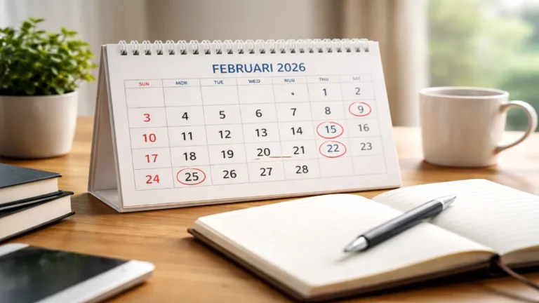 Kalender Februari 2026 digunakan sebagai ilustrasi perhitungan hari baik memulai usaha