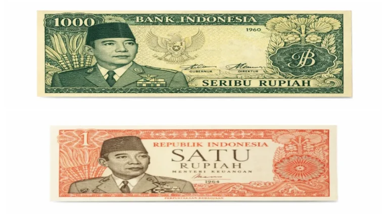 Replika Uang kertas Indonesia emisi lama, Rp1.000 (1964) dan Rp1 (1960)