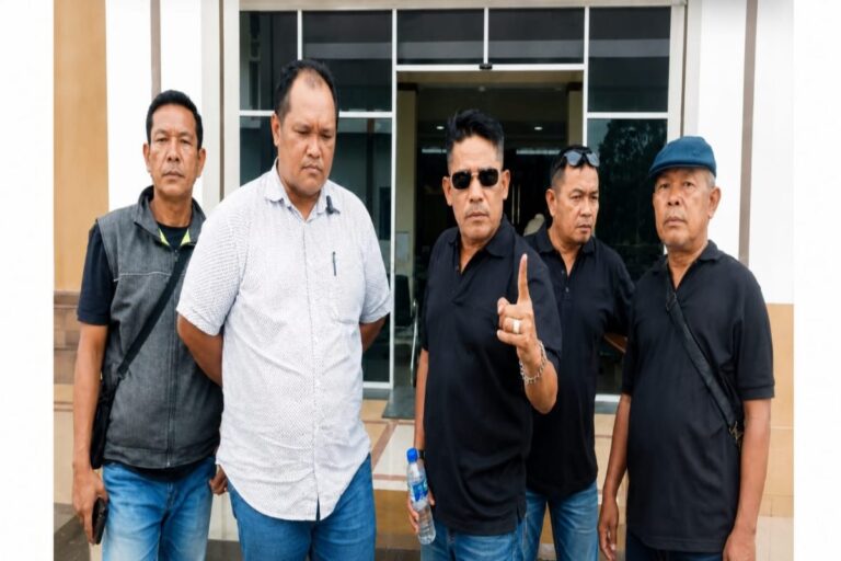 Adi Warman Lubis bersama kuasa hukum usai menghadiri agenda mediasi perkara sengketa transaksi aset di PN Lubuk Pakam.