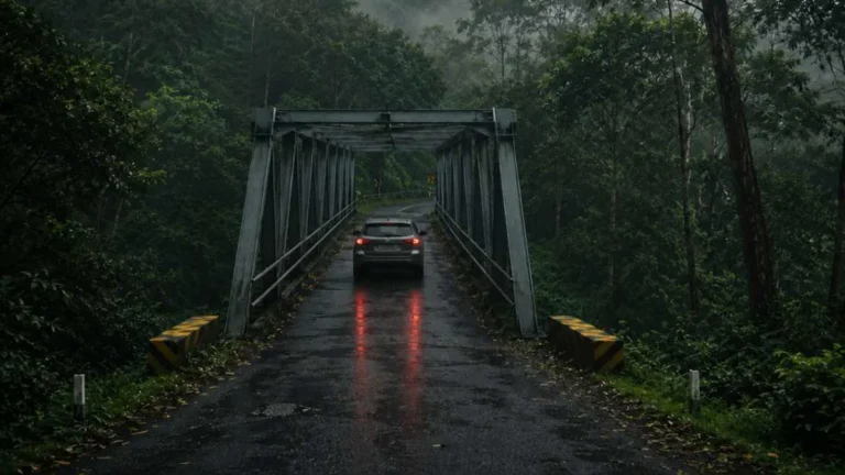 Jembatan Cangar di kawasan hutan pegunungan antara Kota Batu dan Mojokerto, Jawa Timur