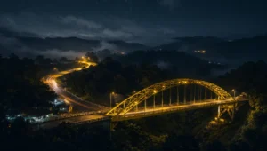 Suasana Kamojang Hill Bridge yang dikenal warga sebagai Jembatan Kuning, jalur pegunungan yang menyimpan cerita mistis dan kecelakaan berulang