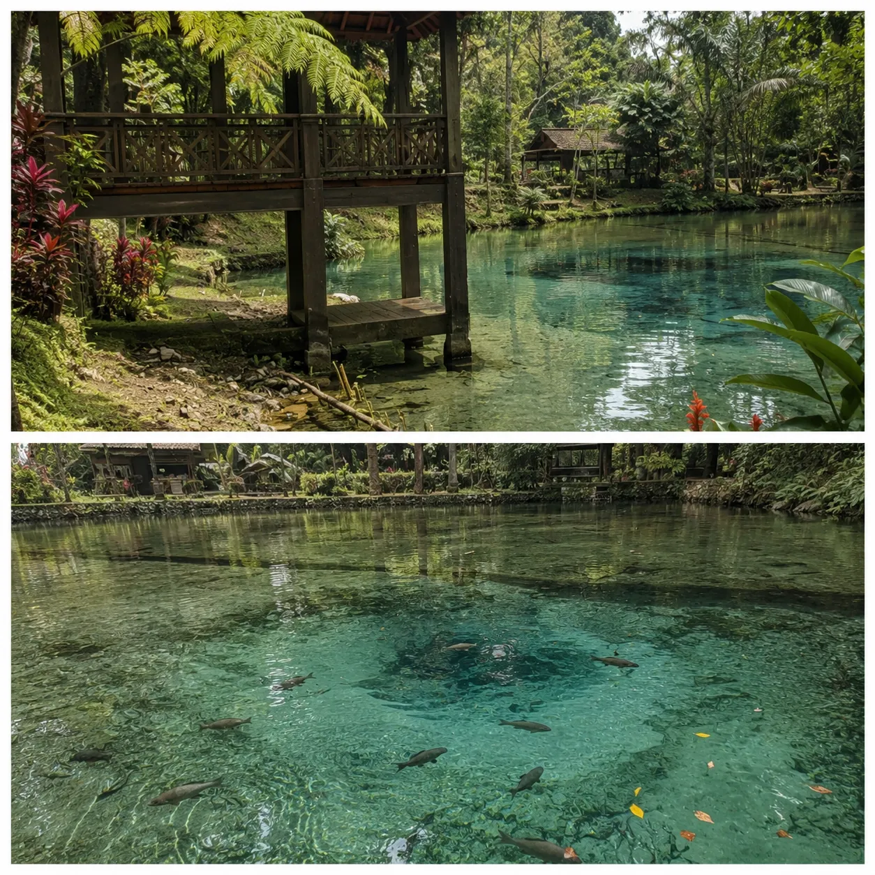 Suasana jernih Telaga Rambut Monte di Blitar yang menjadi habitat ikan sengkaring dan kerap dikaitkan dengan cerita legenda peninggalan Majapahit.