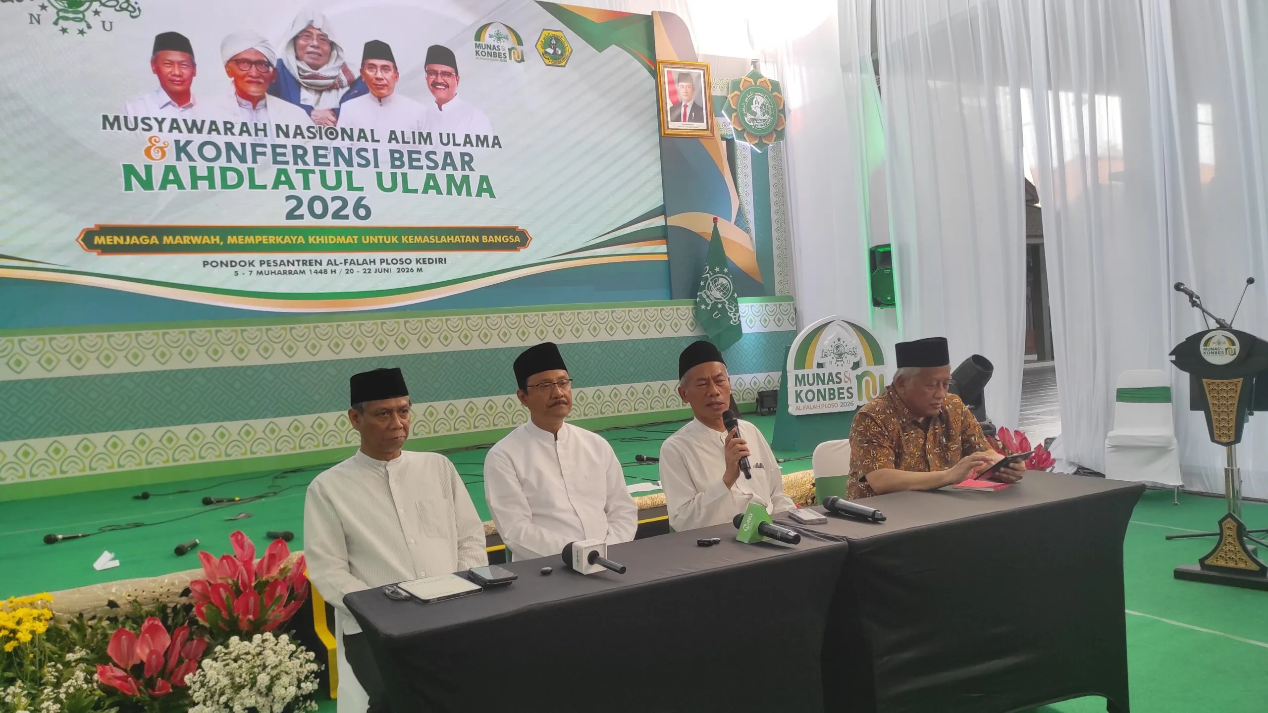 Suasana konferensi pers PBNU menjelang pembukaan Munas Alim Ulama dan Konbes NU 2026 di Kediri.