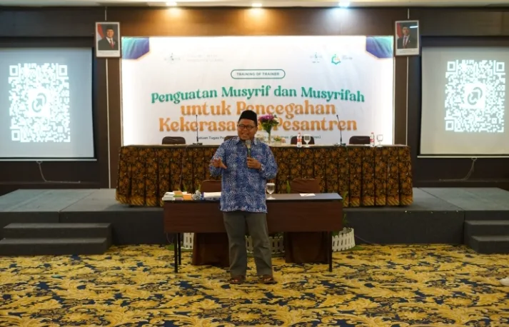 Suasana penyampaian materi pada Training of Trainers (ToT) Penguatan Musyrif dan Musyrifah untuk Pencegahan Kekerasan di Pesantren di Yogyakarta, Kamis (16/7/2026).