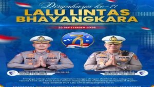 Dirlantas Polda Sumbar bersama Wadirlantas Polda Sumbar dalam peringatan HUT Lalu Lintas Bhayangkara ke-71, Selasa (22/9/2026).