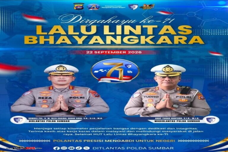 Dirlantas Polda Sumbar bersama Wadirlantas Polda Sumbar dalam peringatan HUT Lalu Lintas Bhayangkara ke-71, Selasa (22/9/2026).