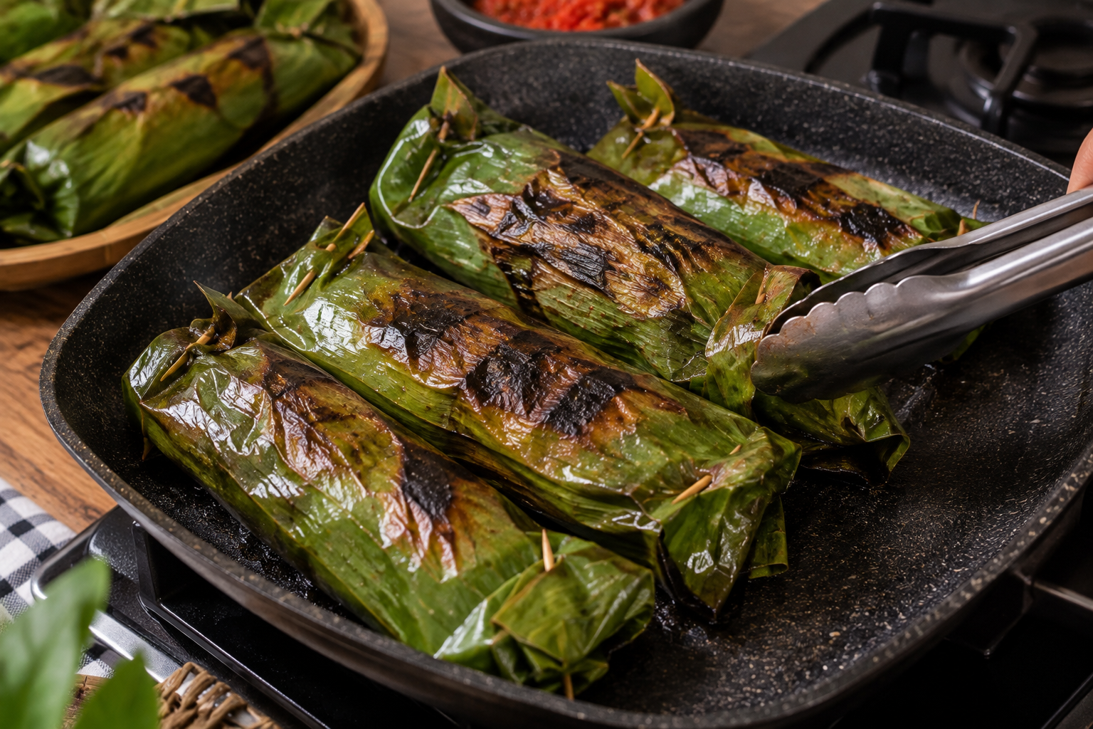 Proses pemanggangan pepes ikan pindang tongkol (foto istimewa)