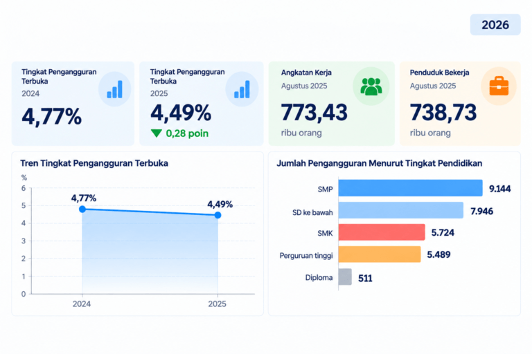 Data ketenagakerjaan Kabupaten Blitar menunjukkan TPT turun dari 4,77 persen pada 2024 menjadi 4,49 persen pada 2025.