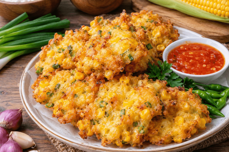 Bakwan jagung renyah dan gurih, camilan simpel yang cocok dinikmati hangat saat musim hujan.