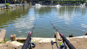 Suasana kolam pemancingan dengan fasilitas pendukung bagi pengunjung yang ingin menyalurkan hobi memancing.