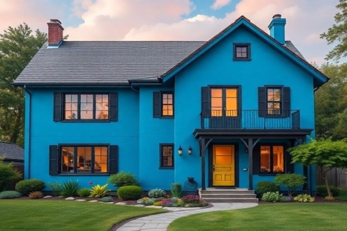 Ilustrasi foto rumah dengan memakai cat warna