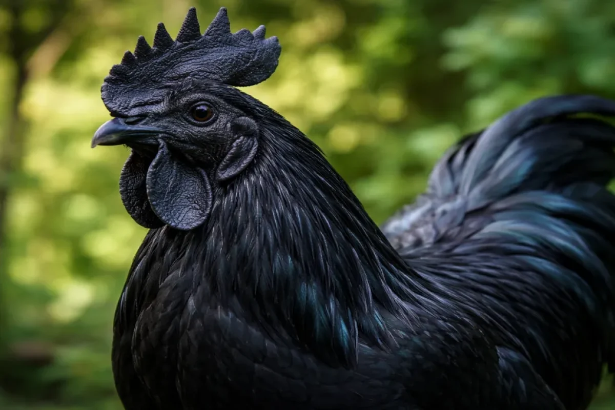 Ayam Cemani dengan bulu hitam legam yang menjadi ciri khas ras langka asal Indonesia Ayam Cemani dengan bulu hitam legam yang menjadi ciri khas ras langka asal Indonesia