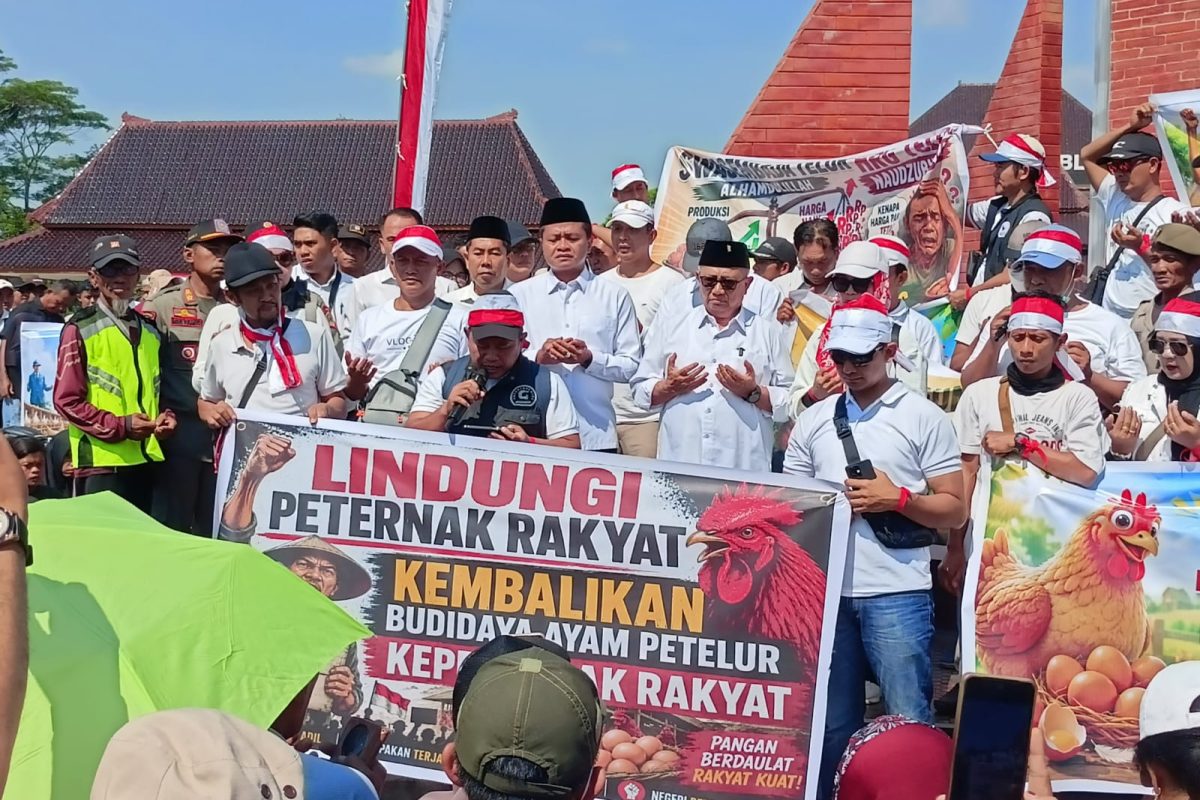 IMG-20260601-WA0003(1) Suasana aksi peternak rakyat Blitar Raya saat membagikan satu juta telur gratis di depan Kantor Kabupaten Blitar sebagai bentuk aspirasi atas anjloknya harga telur di tingkat peternak, Senin (1/6/2026).