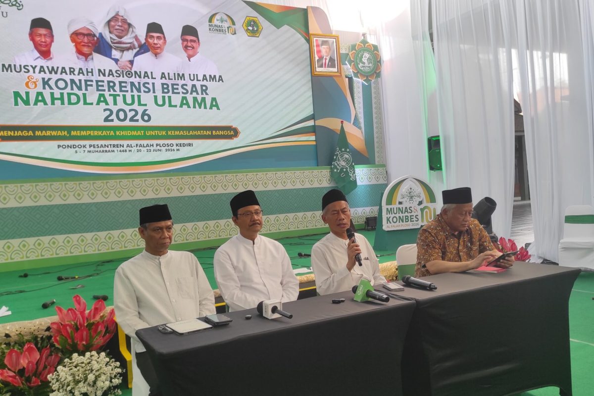 IMG-20260621-WA0014 Suasana konferensi pers PBNU menjelang pembukaan Munas Alim Ulama dan Konbes NU 2026 di Kediri.