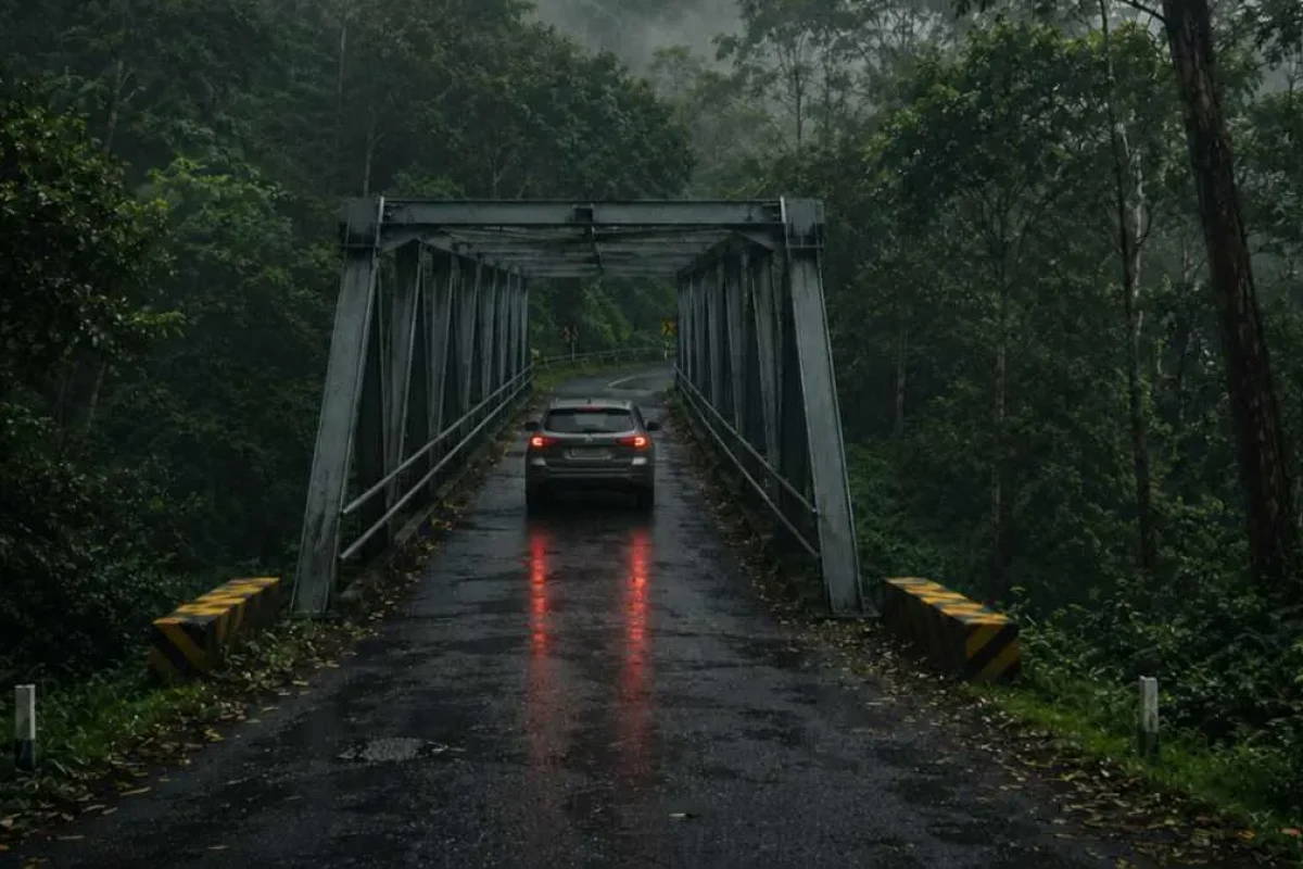Jembatan Cangar di kawasan hutan pegunungan antara Kota Batu dan Mojokerto, Jawa Timur Jembatan Cangar di kawasan hutan pegunungan antara Kota Batu dan Mojokerto, Jawa Timur