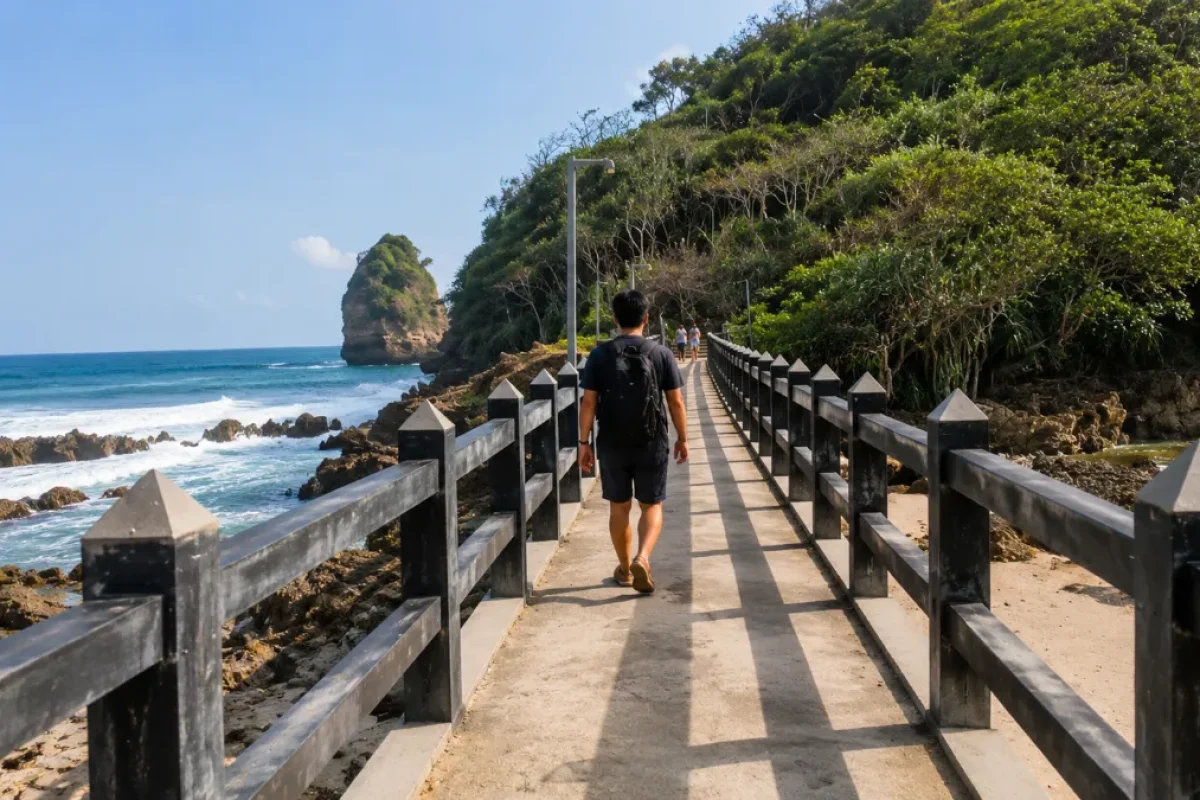 Suasana jembatan menuju Gunung Kombang di kawasan Pantai Ngliyep, Malang Selatan Suasana jembatan menuju Gunung Kombang di kawasan Pantai Ngliyep, Malang Selatan