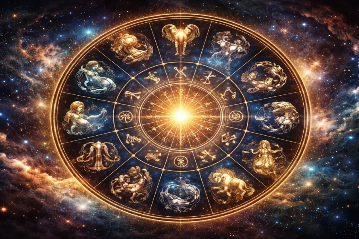 Ilustrasi dua belas zodiak yang melambangkan perjalanan Matahari di sepanjang ekliptika Ilustrasi dua belas zodiak yang melambangkan perjalanan Matahari di sepanjang ekliptika