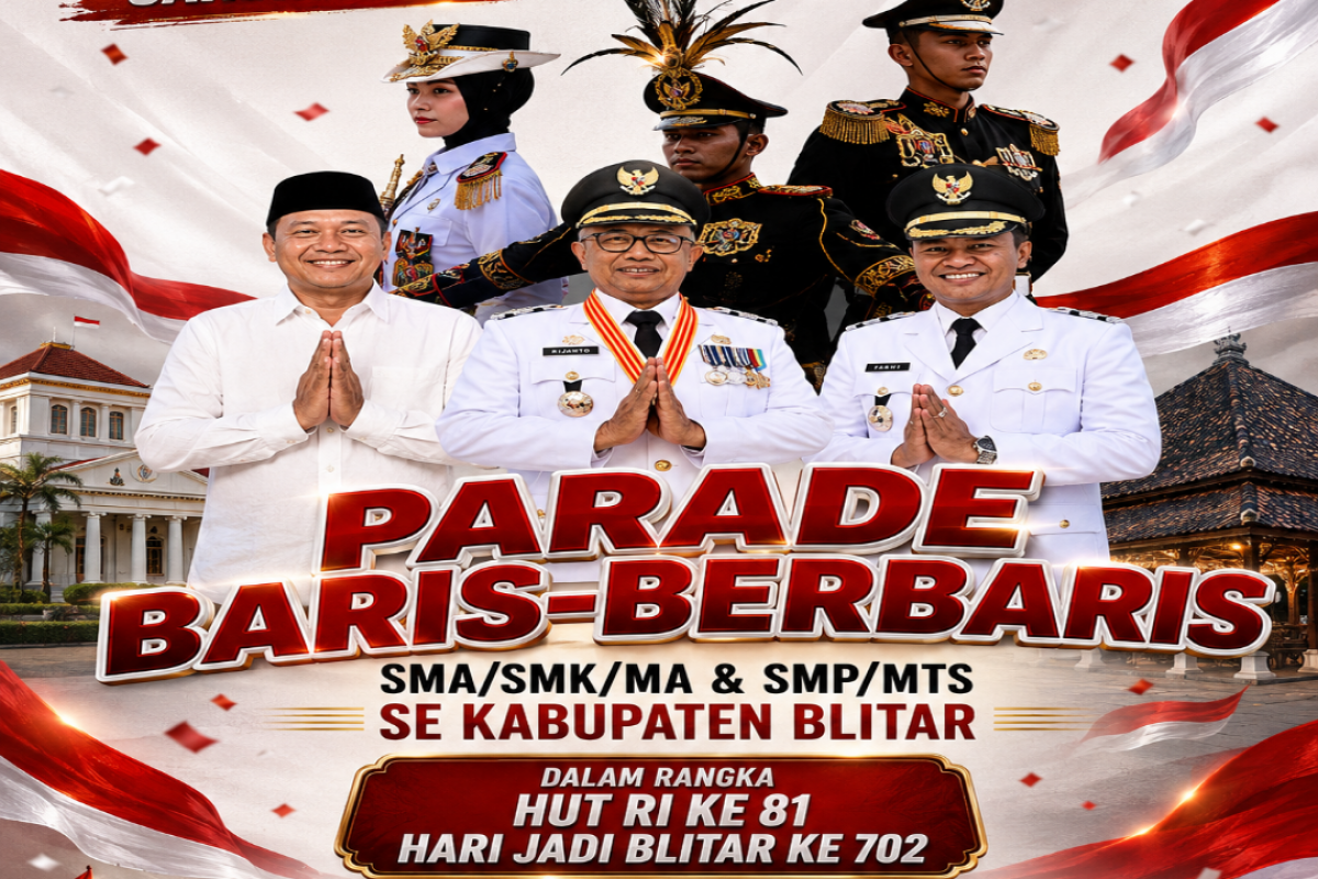 Parade baris-berbaris pelajar SMA/SMK/MA dan SMP/MTs se-Kabupaten Blitar dijadwalkan berlangsung 1 September 2026. (Foto: Istimewa)